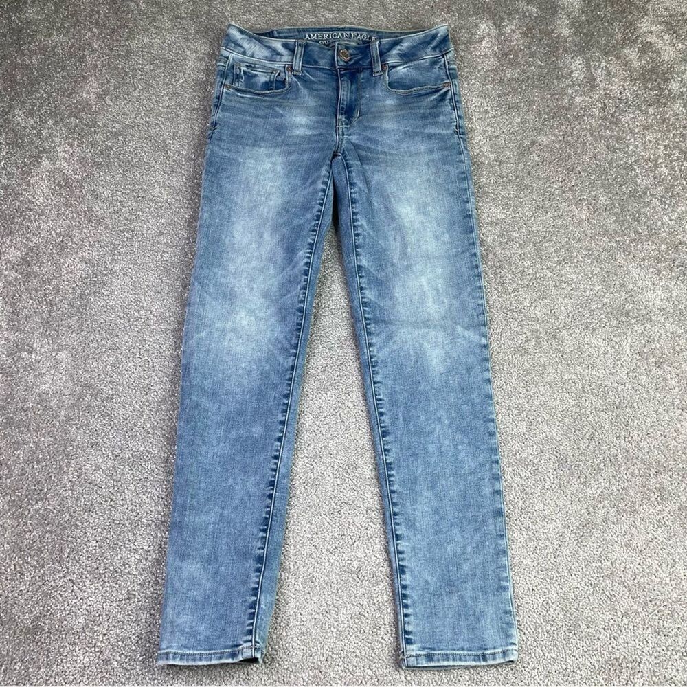 American Eagle Jeans Women's 0 Short Blue Skinny Low Rise Light Denim Stretch